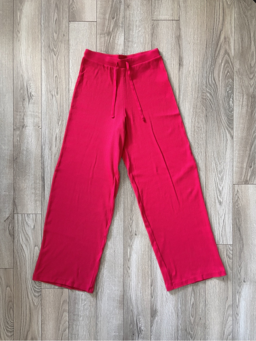 Zara Fuchsia Pink Ribbed Knit Wide Leg Lounge Pants Size S Dopamine Dressing